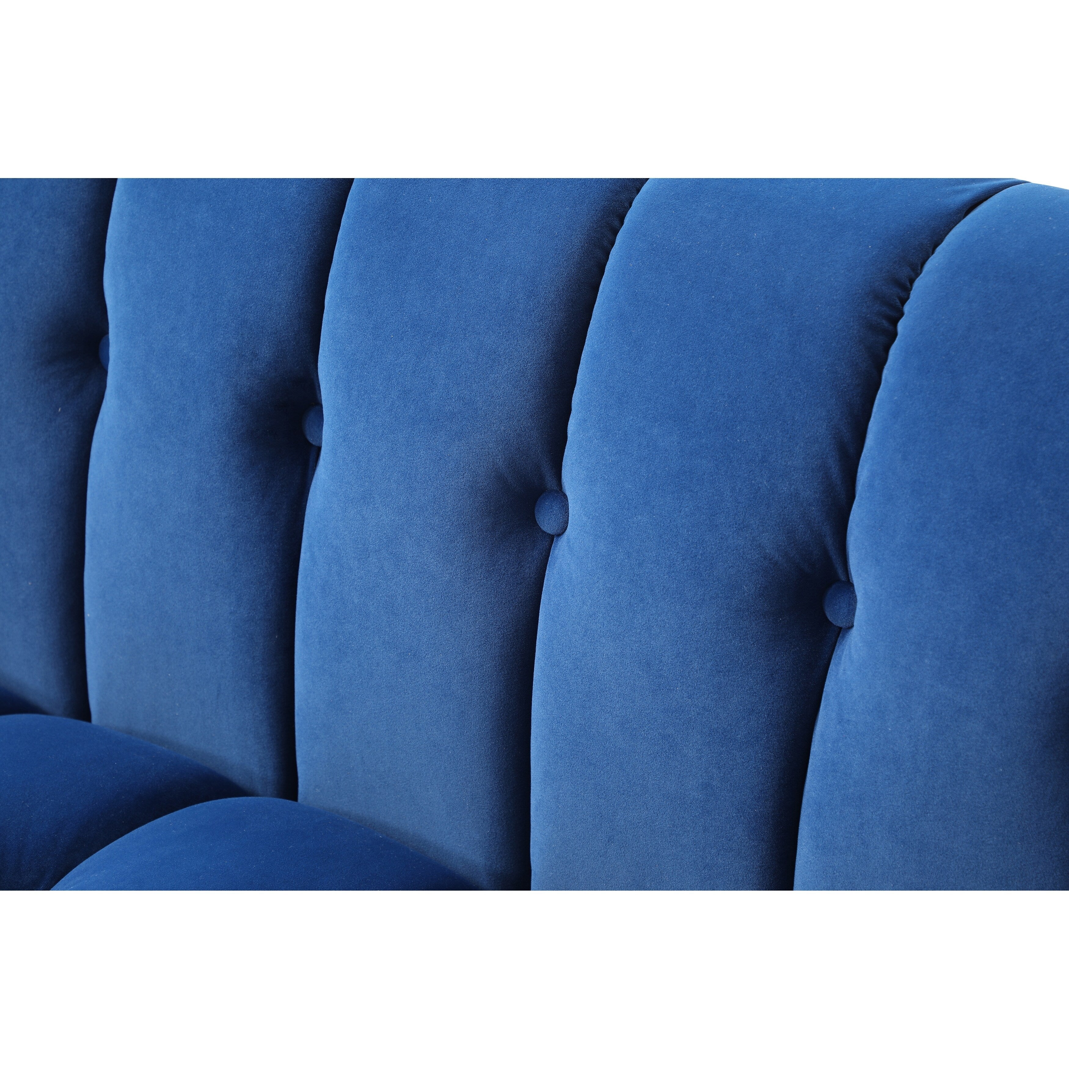 Canapé 3 places en velours bleu moderne 81,88 avec pieds transparents et dossier capitonné pour le salon