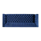 Canapé 3 places bleu moderne en similicuir 86,75 pouces, capitonné avec boutons et pieds en fer lisses en forme de T pour le salon