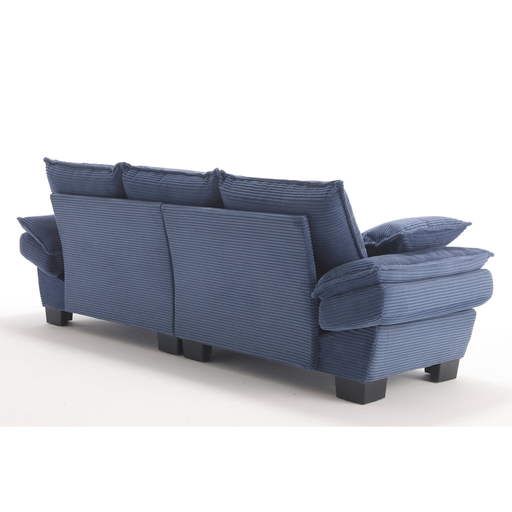 Canapé 3 places en velours côtelé bleu moderne 88,6 avec deux coussins et pieds larges en plastique pour le salon