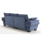 Canapé 3 places en velours côtelé bleu moderne 88,6 avec deux coussins et pieds larges en plastique pour le salon