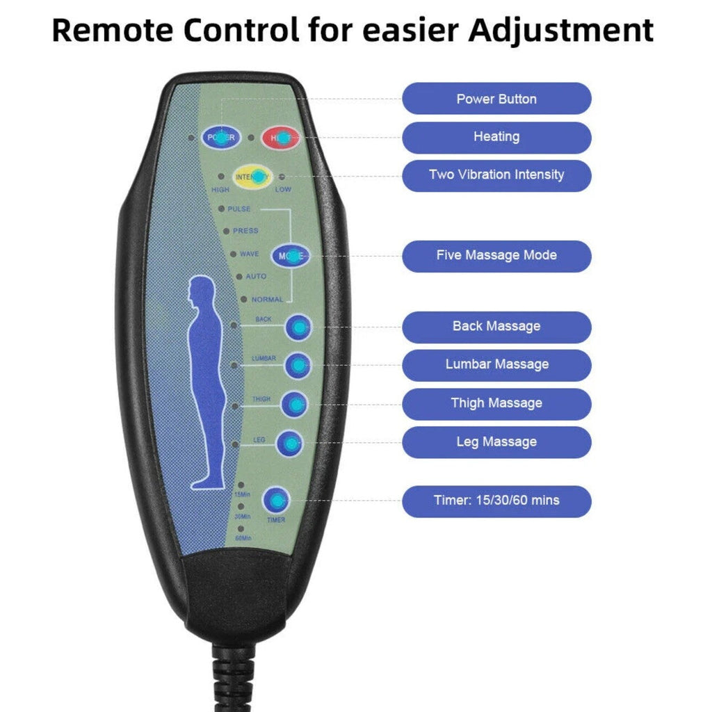 Fauteuil inclinable chauffant bleu moderne avec 8 moteurs de massage, 10 niveaux d'intensité, idéal pour se détendre au salon