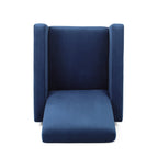 Fauteuil inclinable moderne en velours bleu avec repose-pieds et pieds en acier inoxydable