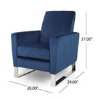 Fauteuil inclinable moderne en velours bleu avec repose-pieds et pieds en acier inoxydable