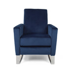 Fauteuil inclinable moderne en velours bleu avec repose-pieds et pieds en acier inoxydable