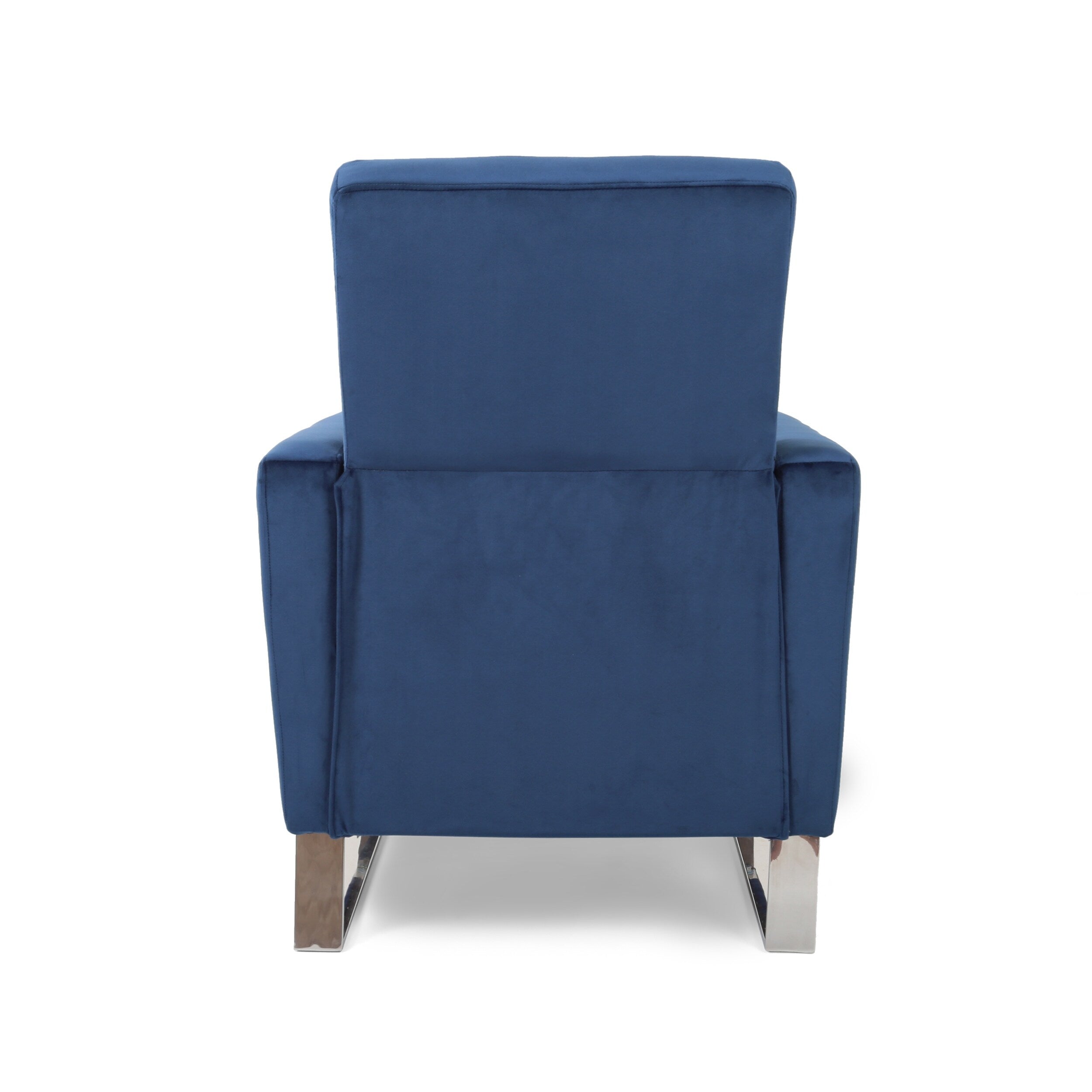 Fauteuil inclinable moderne en velours bleu avec repose-pieds et pieds en acier inoxydable