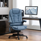 Fauteuil de bureau inclinable pivotant à 360° en cuir PU bleu avec massage par vibrations, chauffage lombaire et hauteur réglable