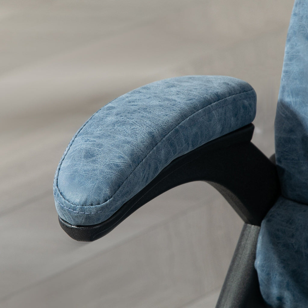 Fauteuil de bureau inclinable pivotant à 360° en cuir PU bleu avec massage par vibrations, chauffage lombaire et hauteur réglable