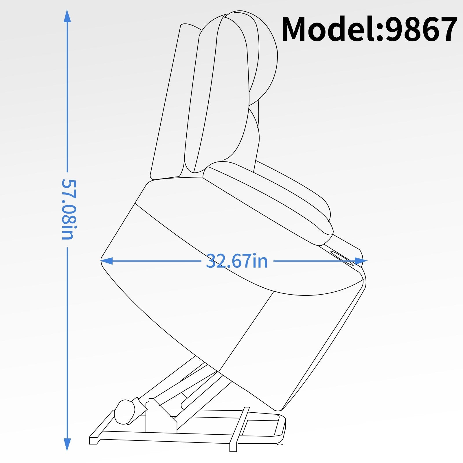 Fauteuil inclinable électrique bleu avec massage par vibrations à 8 points, chauffage lombaire, deux ports USB et porte-gobelets en acier inoxydable