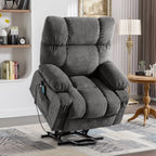 Fauteuil inclinable électrique bleu avec chauffage, massage, chargement USB, poches latérales et télécommande