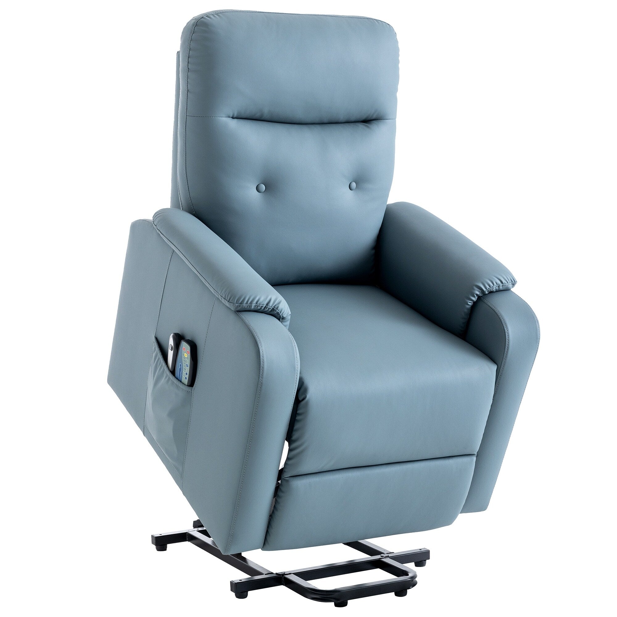 Fauteuil inclinable électrique bleu avec massage, chauffage, positions réglables et poche latérale pour plus de commodité