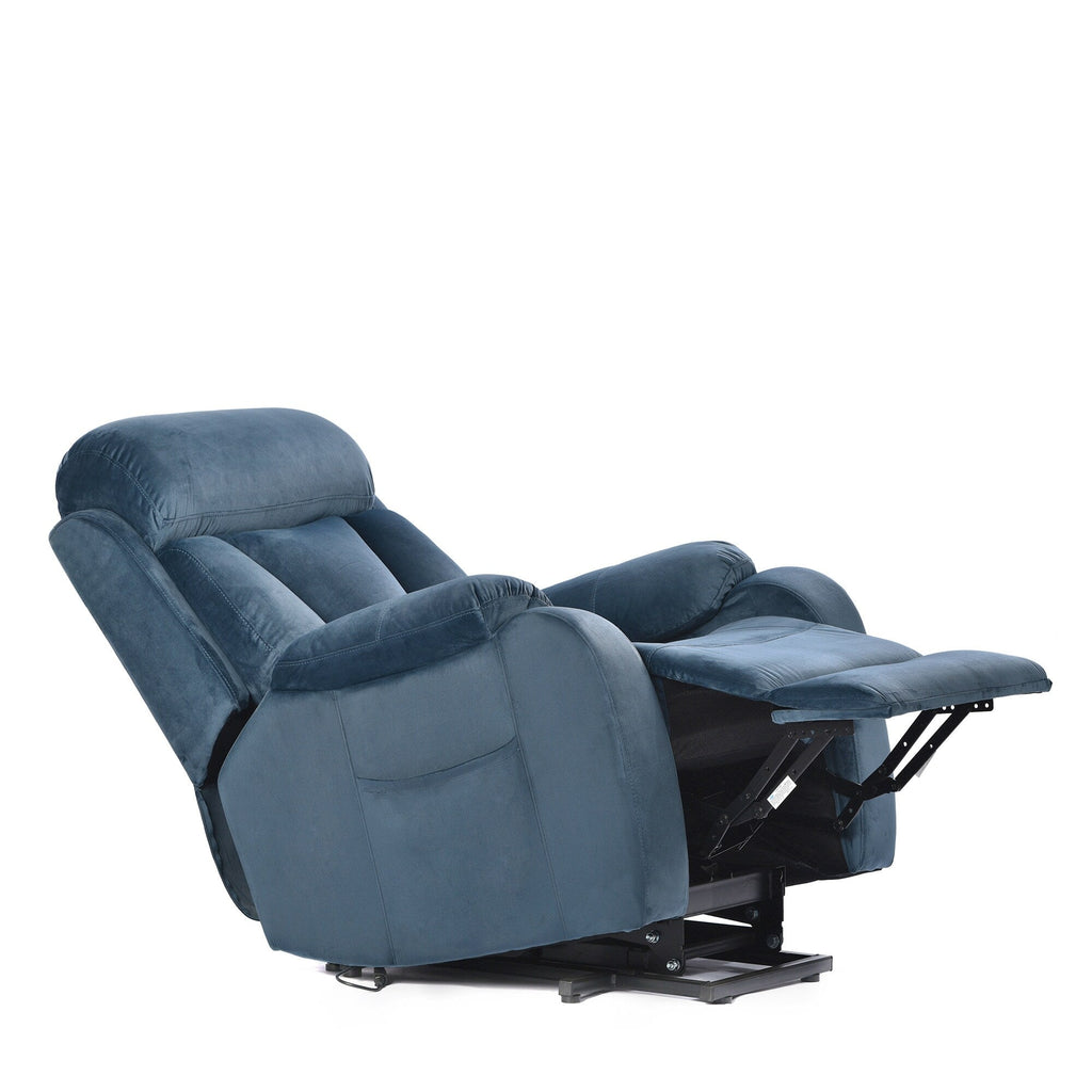 Fauteuil inclinable électrique bleu pour personnes âgées avec télécommande et poche latérale