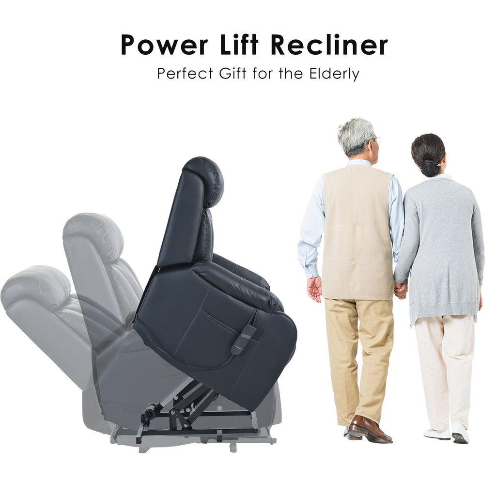 Fauteuil inclinable électrique bleu pour personnes âgées avec télécommande et poche latérale