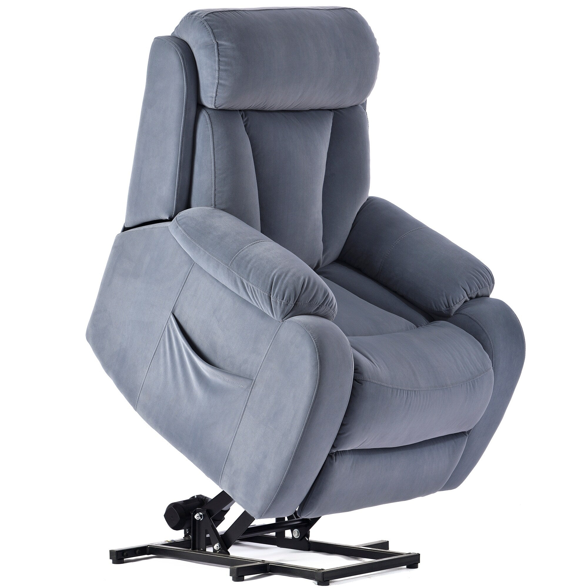Fauteuil inclinable électrique bleu pour personnes âgées avec télécommande et poche latérale
