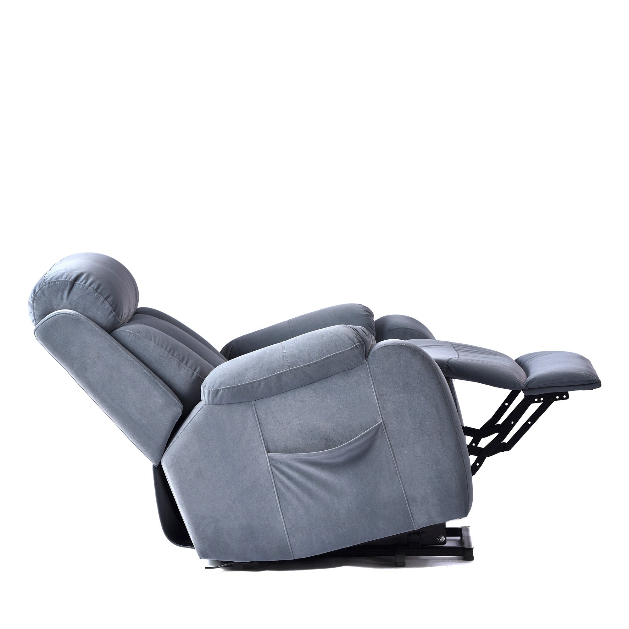 Fauteuil inclinable électrique bleu pour personnes âgées avec télécommande et poche latérale