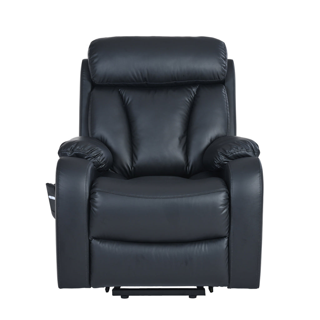 Fauteuil inclinable électrique bleu pour personnes âgées avec télécommande, revêtement antidérapant, coussin rembourré et poche de rangement latérale