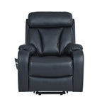 Fauteuil inclinable électrique bleu pour personnes âgées avec télécommande, revêtement antidérapant, coussin rembourré et poche de rangement latérale