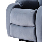 Fauteuil inclinable électrique bleu pour personnes âgées avec télécommande, revêtement antidérapant, coussin rembourré et poche de rangement latérale