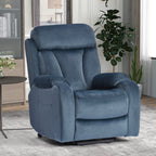 Fauteuil inclinable électrique bleu pour personnes âgées avec télécommande, revêtement antidérapant, coussin rembourré et poche de rangement latérale