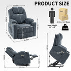Fauteuil inclinable électrique bleu avec massage 8 points, chauffage lombaire, deux ports USB et porte-gobelets en acier inoxydable