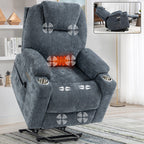 Fauteuil inclinable électrique bleu avec massage 8 points, chauffage lombaire, deux ports USB et porte-gobelets en acier inoxydable