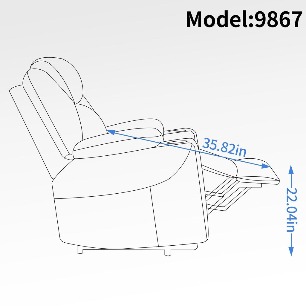Fauteuil inclinable électrique bleu avec massage 8 points, chauffage lombaire, deux ports USB et porte-gobelets en acier inoxydable