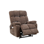 Fauteuil inclinable électrique bleu avec deux moteurs OKIN, massage, chauffage lombaire, positions réglables et poches latérales