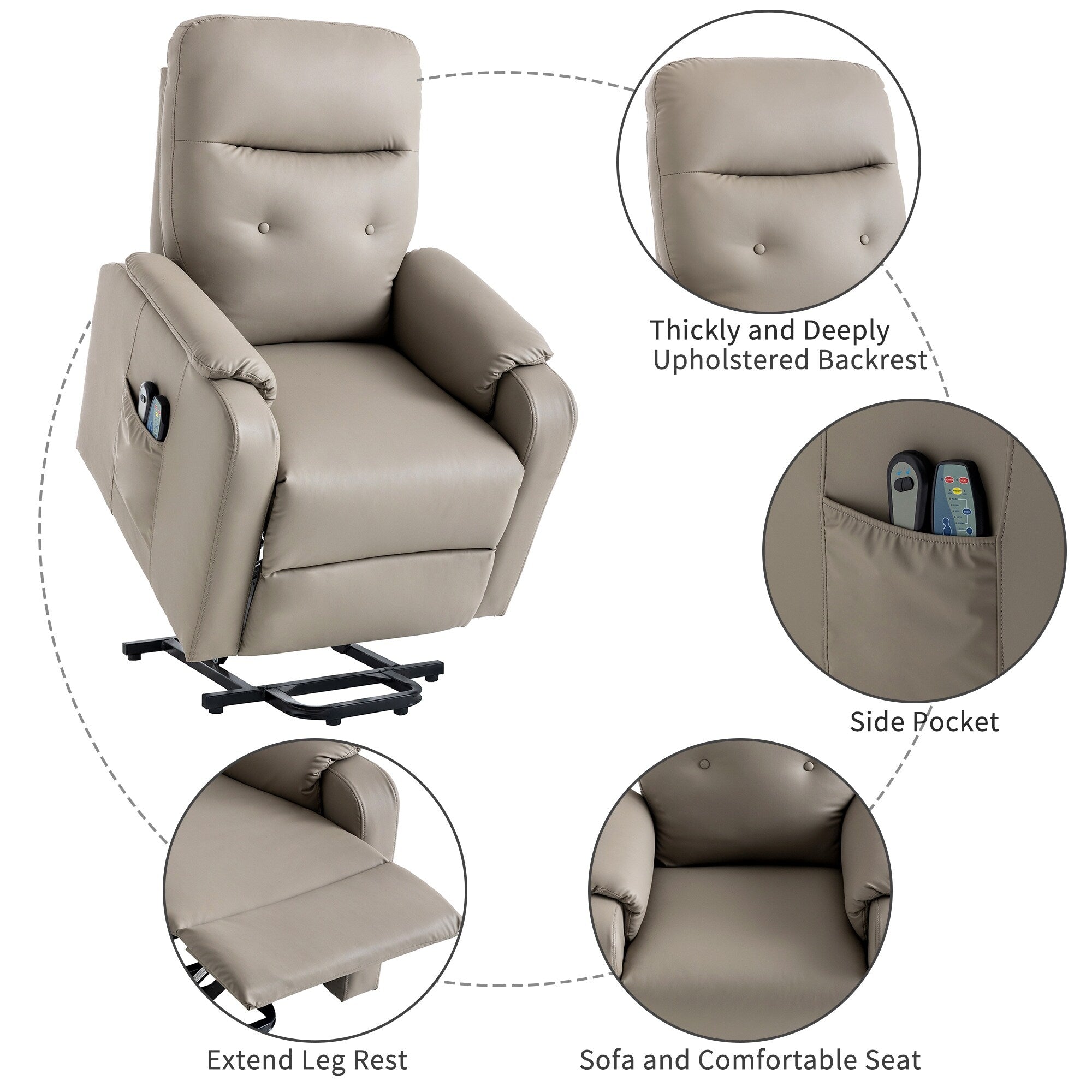 Fauteuil inclinable électrique bleu avec chauffage, massage et poche latérale
