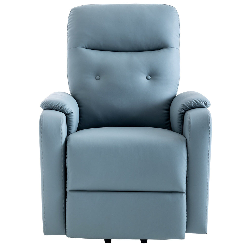 Fauteuil inclinable électrique bleu avec chauffage, massage et poche latérale