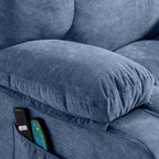 Fauteuil inclinable électrique bleu avec chauffage, massage et ports USB