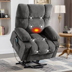 Fauteuil inclinable électrique bleu avec chauffage, massage, chargement USB, poches latérales et télécommande pour plus de commodité