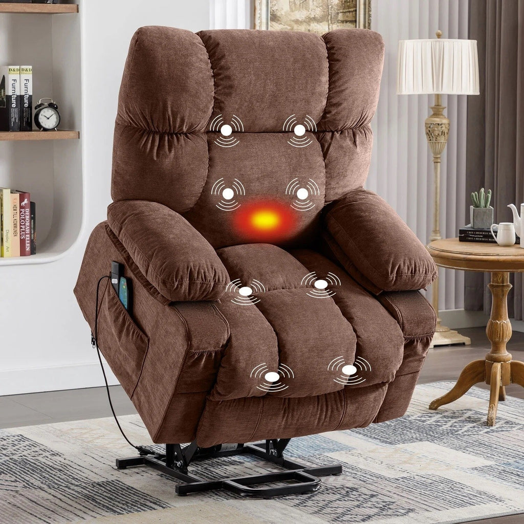 Fauteuil inclinable électrique bleu avec chauffage, massage, chargement USB, poches latérales et télécommande pour plus de commodité