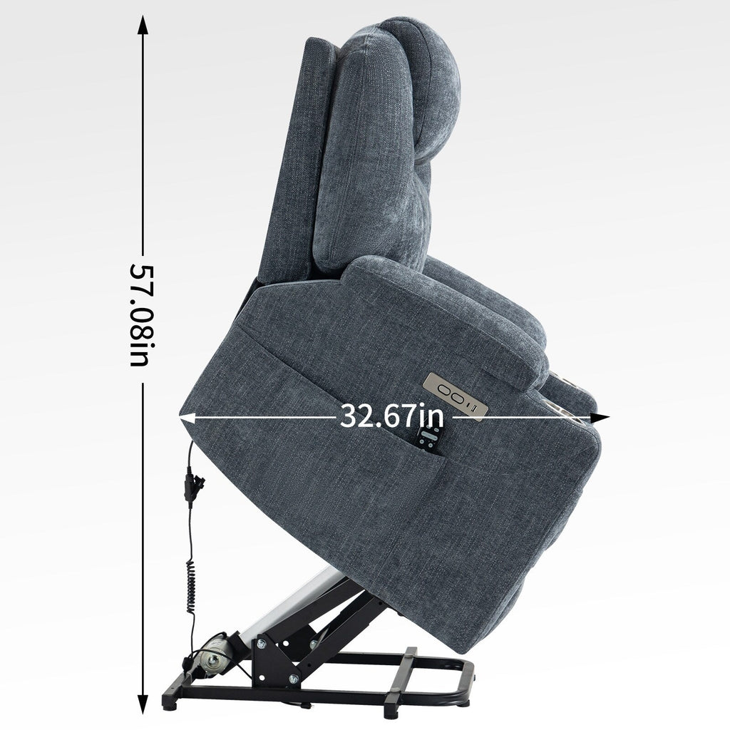 Fauteuil inclinable électrique bleu avec massage, chauffage et porte-gobelets