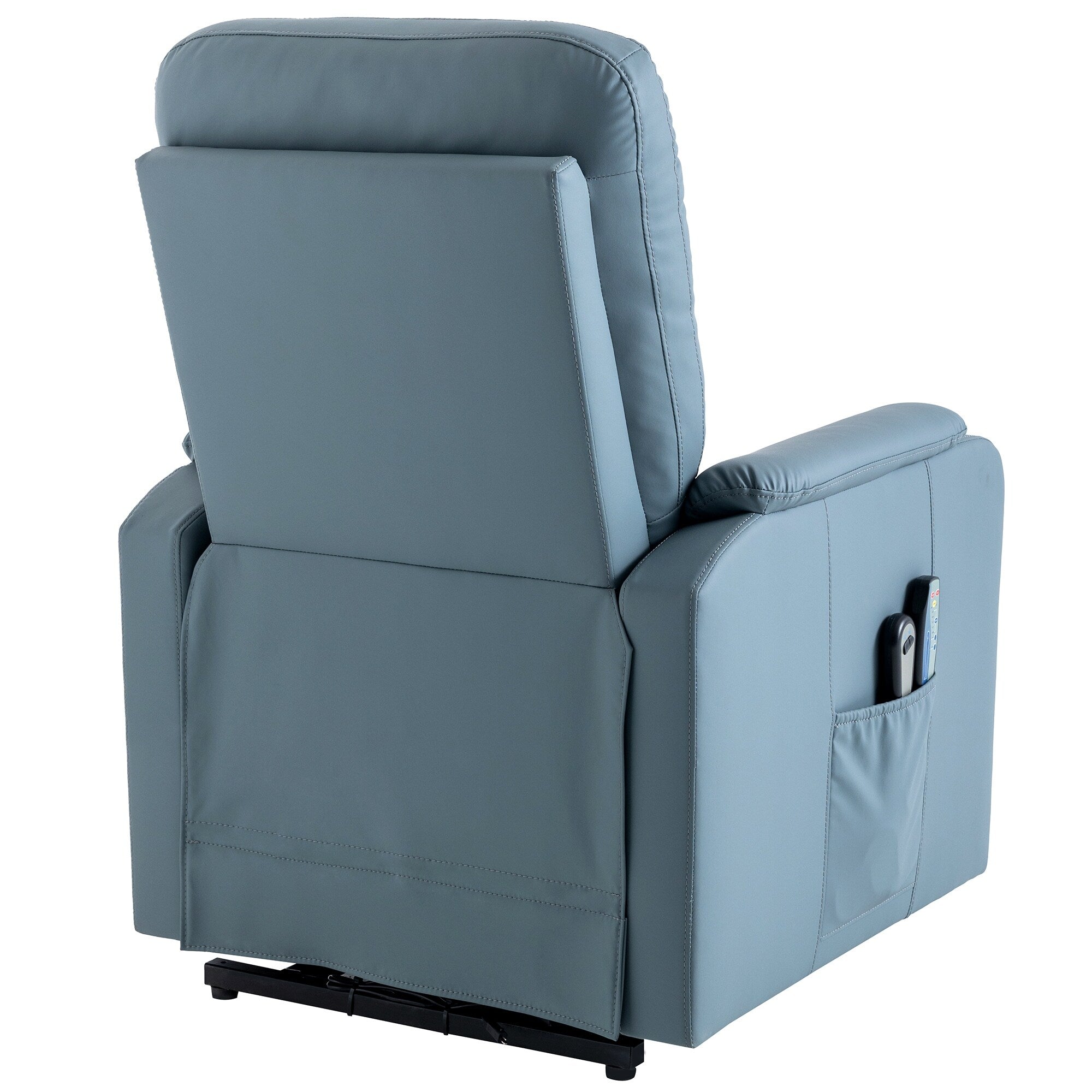 Fauteuil inclinable électrique bleu avec massage, chauffage, poches latérales et design confortable pour adultes et seniors