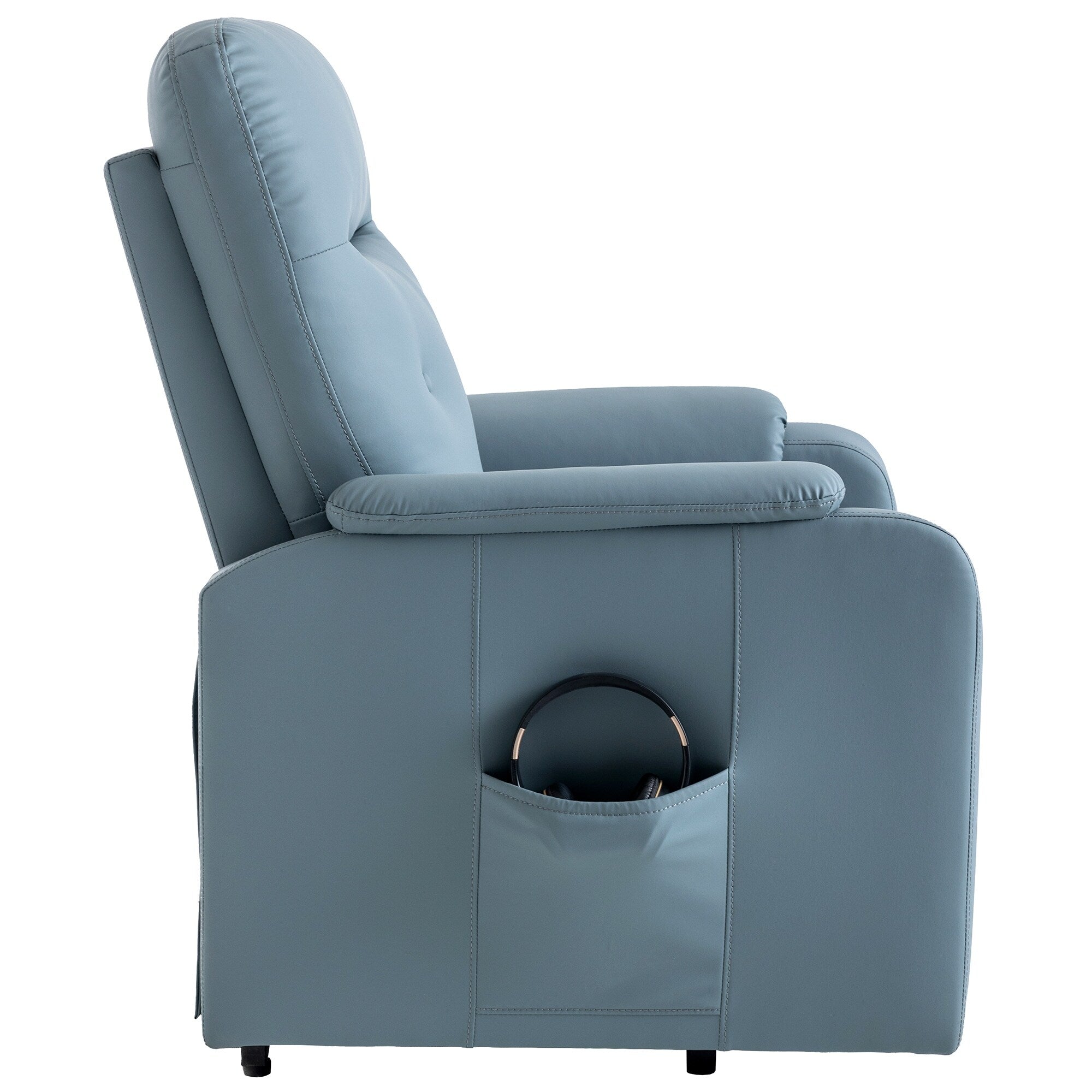 Fauteuil inclinable électrique bleu avec massage, chauffage, poches latérales et design confortable pour adultes et seniors