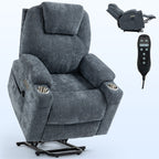 Fauteuil inclinable bleu avec massage par vibrations à 8 points, chauffage lombaire, deux ports USB et porte-gobelets en acier inoxydable