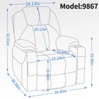 Fauteuil inclinable bleu avec massage par vibrations à 8 points, chauffage lombaire, deux ports USB et porte-gobelets en acier inoxydable
