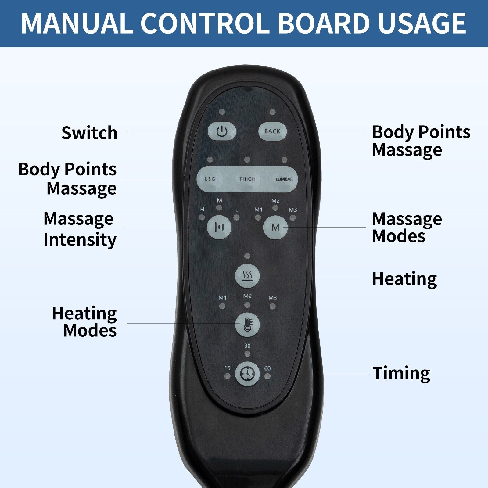 Fauteuil inclinable bleu avec massage par vibrations à 8 points, chauffage lombaire, deux ports USB et porte-gobelets en acier inoxydable