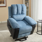 Fauteuil inclinable bleu chauffant, 8 moteurs de massage, design moderne et grand confort pour une détente ultime