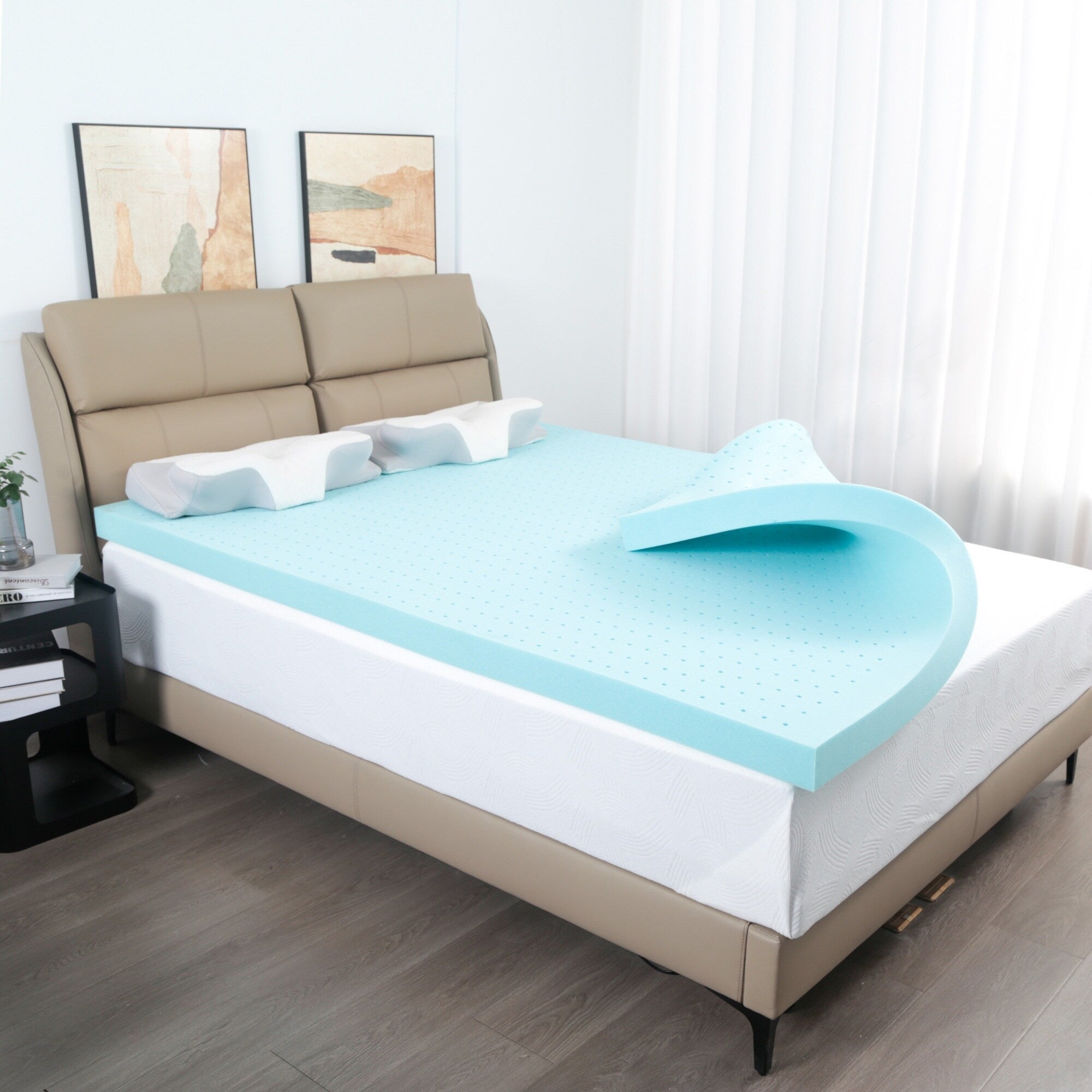 Matelas en éponge bleu à rebond lent avec housse de matelas