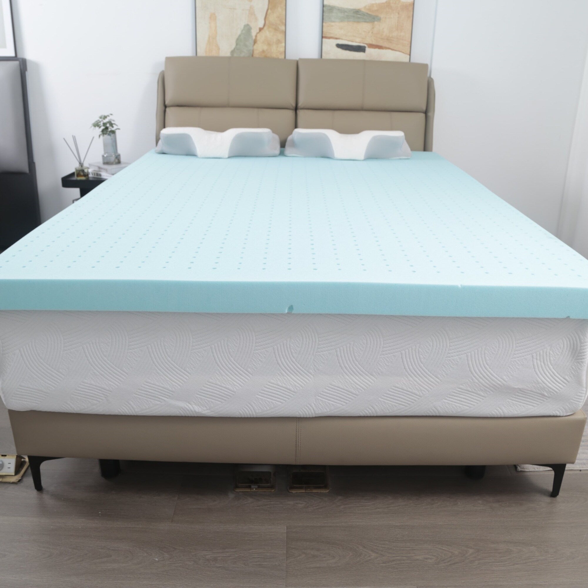 Matelas en éponge bleu à rebond lent avec housse de matelas