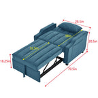 Canapé-lit simple convertible en velours bleu 35,5 avec lit gigogne, poche de rangement et oreillers