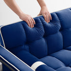 Canapé-lit convertible en velours bleu de 55 pouces avec lit gigogne et poches latérales