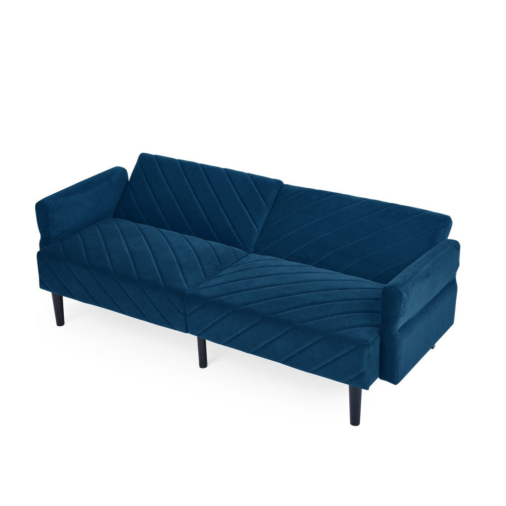 Canapé-lit futon convertible capitonné en velours bleu