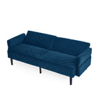 Canapé-lit futon convertible capitonné en velours bleu