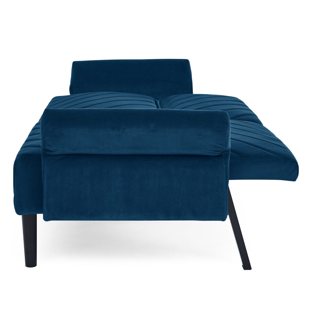 Canapé-lit futon convertible capitonné en velours bleu