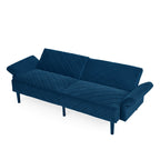 Canapé-lit futon convertible capitonné en velours bleu