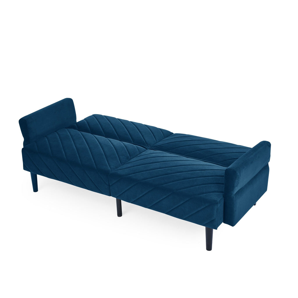 Canapé-lit futon convertible capitonné en velours bleu