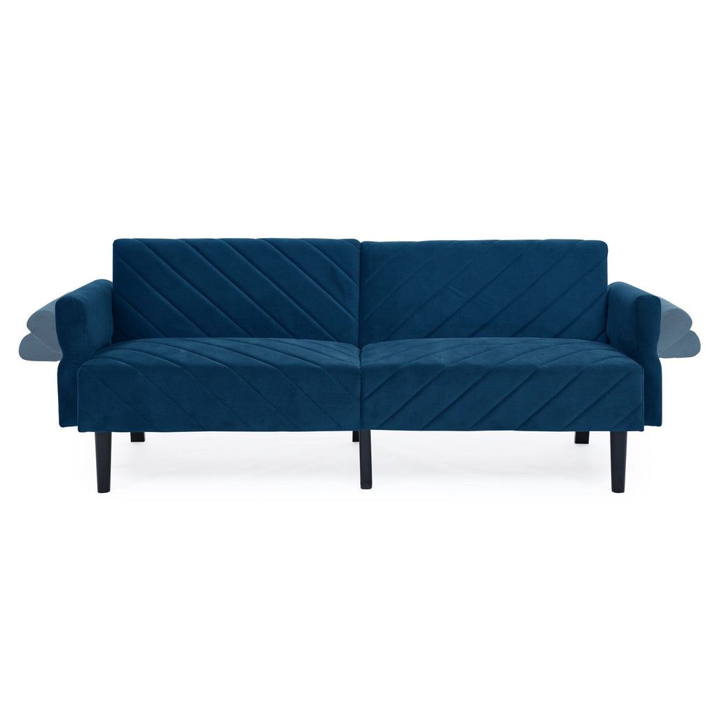 Canapé-lit futon convertible capitonné en velours bleu