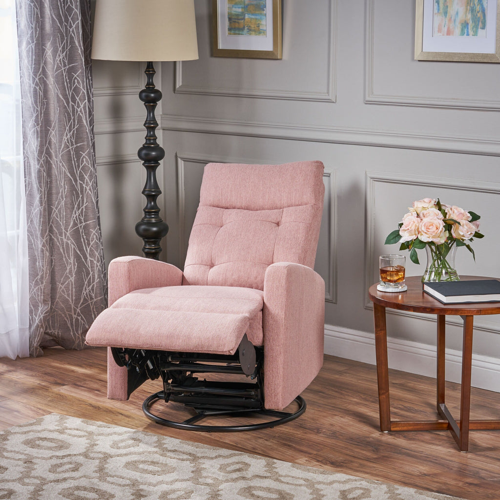 Fauteuil inclinable pivotant rembourré en tissu moderne Blush avec repose-pieds et dossier capitonné