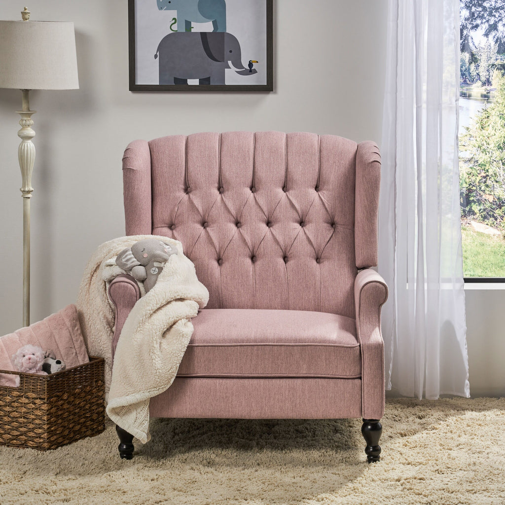 Fauteuil inclinable rembourré surdimensionné Blush avec repose-pieds, dossier capitonné et clous décoratifs